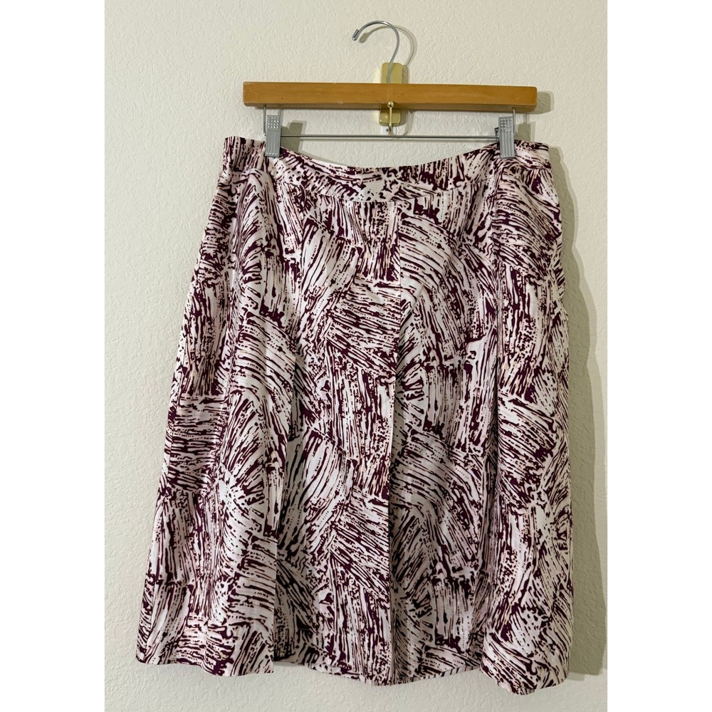 MERONA Vintage Silk Abstract Print Midi Skirt Burgundy White Size 14 Whimsical